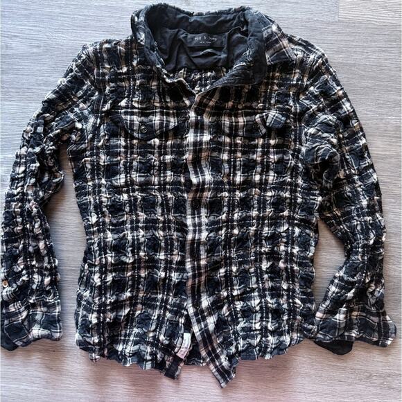 rag & bone Tops - RAG & BONE black white heavy textured puckered plaid button down rugged shirt